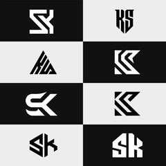 letter Sk or Ks abstract alphabet logo set