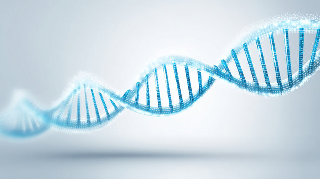 A close-up view of a blue DNA strand, showcasing its intricate structure in a clean, modern environment.