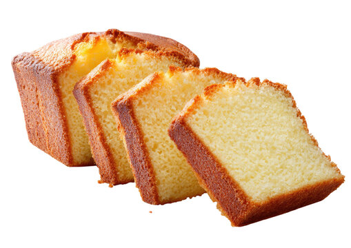 Sliced pound cake, golden crust. Delicious dessert treat