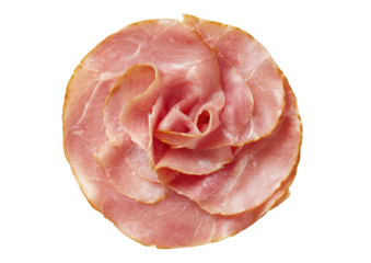 Ham slices, arranged in a spiral, forming a rose shape