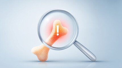 A magnifying glass focusing on a bone, highlighting its significance in medical studies and anatomy research.