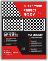 Modern Gym Fitness Flyer Template Red and Black Bodybuilding Promotion Poster Design
