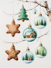 Christmas Cookies and Ornaments Illustration