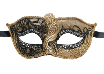 Elegant masquerade mask with black lace and gold detailing