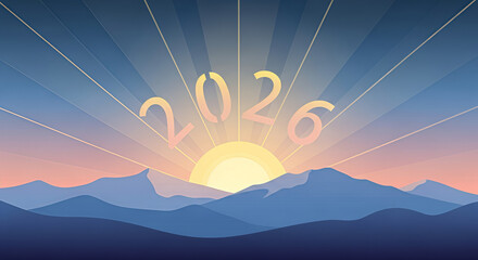 Beautiful sunset over the mountain landscape with clouds and light at dusk