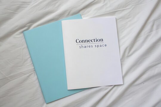 A white paper displaying Connection shares space text partially overlapping a blue sheet