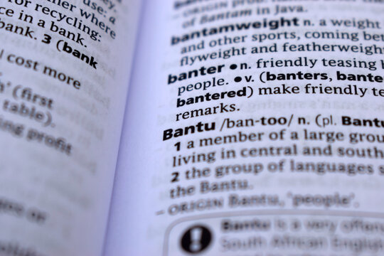 Close Up Of English Dictionary Page With Word - bantu