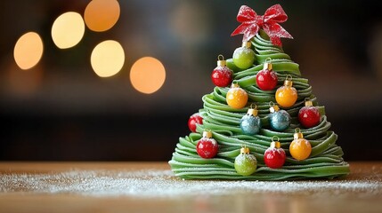 Artisanal Christmas Tree Dessert with Colorful Baubles – Professional Holiday Food Photography for Bakery Marketing, E-commerce Festive Sales & Seasonal Branding