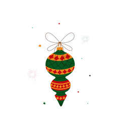 New Year's tree ornament. A hand-drawn Christmas tree ornament on a white background. A decorative, bright, hanging, festive element for holiday decorations, cards, and flat design.