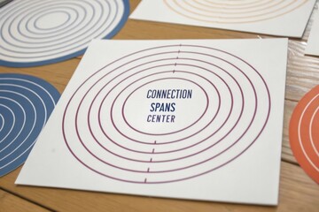 Flat lay of a white card featuring concentric circles with connection spans center text