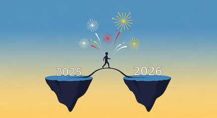 Close-up portrait of a thoughtful young woman in the sky going from 2025 to 2026