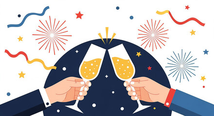 Cartoon businessman with money celebrating the winter holiday season with snow and a Christmas tree