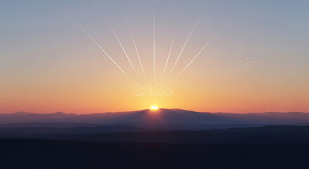 Beautiful orange and red sunset or sunrise landscape over the mountains, water, or sea, with vibrant sky, clouds, and light reflection