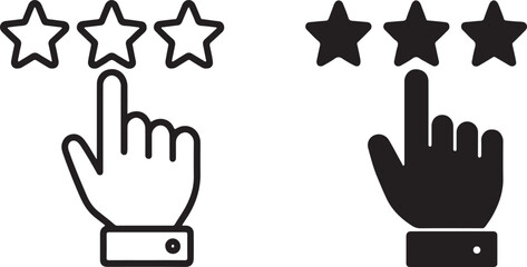 Hand cursor clicking star rating icon. customer review, feedback, and satisfaction concept. online service quality assessment symbol. isolated on white background, Vector, illustration