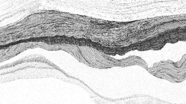 Black and white abstract line art texture with stippling and wavy patterns background