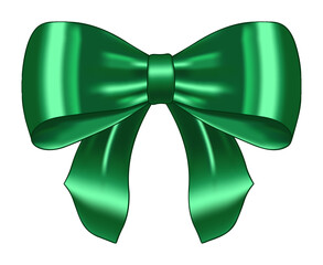 Realistic green bow. Satin decorative golden bow. Element for decoration gifts, greetings, holidays. Vector illustration