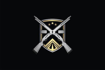 Cross rifle vector image shield badge logo template