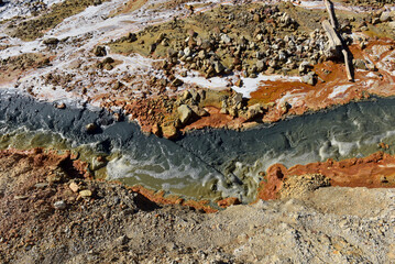 Toxic gold mining residual waters from gold mine flowing and polluting environment