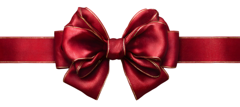 Realistic red bow and ribbon isolated on transparent background. Template for brochure or greeting card. Vector illustration.