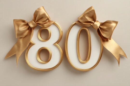 Elegant Gold and White 80th Birthday Decoration with Bows