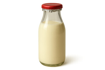 Milk bottle with red cap, a fresh dairy drink in glass packaging, healthy and nutritious beverage on transparent background