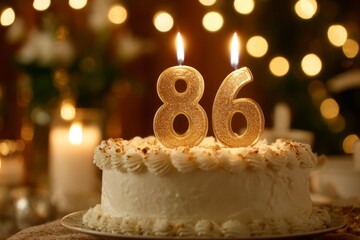 Elegant Birthday Cake with Number Candles and Soft Bokeh Background