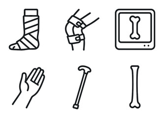 Obraz premium Medical icons: cast, crutches, x-ray, hand, cane, bone