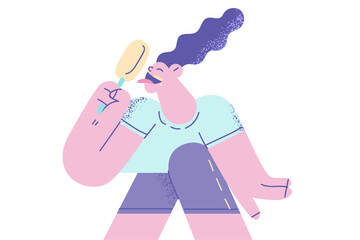 Happy childhood, ice cream outdoors concept