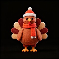 Felt turkey with winter hat and scarf