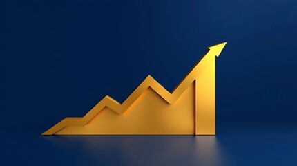 An abstract representation of financial growth, upward trending graphs rendered in metallic gold and deep blue, digital art, minimalist style, clean lines, high contrast