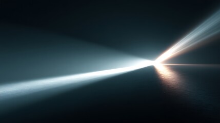 Abstract light beam illuminating a dark stage with smoke and light effect