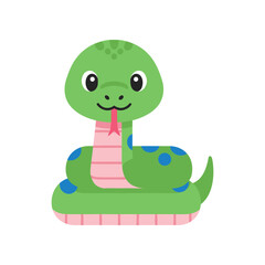 Fototapeta premium Cartoon Green Snake with Pink Belly and Blue Spots Illustration.