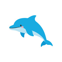 Cartoon Dolphin Swimming Gracefully in the Ocean.