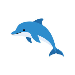 Cute Blue Dolphin Swimming in Ocean Water.