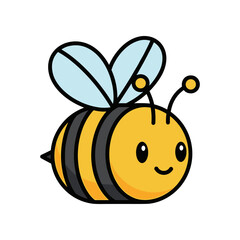Cute cartoon bee illustration with black stripes and light blue wings.