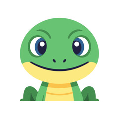 Cute cartoon green frog with big blue eyes and yellow belly.