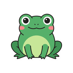 Cute green cartoon frog sitting happily with a friendly smile.