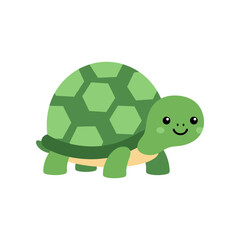 Cute Green Turtle Cartoon Illustration with Friendly Smile.