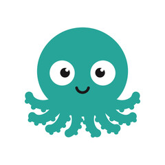 Cute Teal Octopus Cartoon Character.