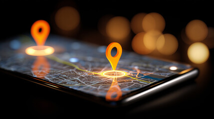 Modern transportation app location pin and city street map