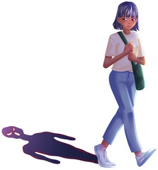 Woman Walking with Shadow Illustration