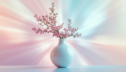 Pink Flowers in White Vase, Pastel Rays