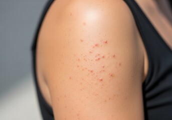 Close-up of keratosis pilaris on an upper arm, showing numerous small, rough, red bumps for a chicken skin appearance. Common, harmless follicular condition.