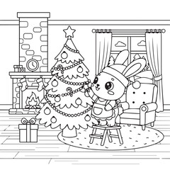 Bunny  and christmas tree coloring pages coloring book Christmas 