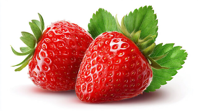 Fresh strawberries with leaf isolated on white background