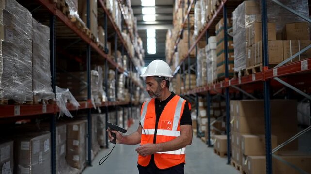 Warehouse worker scanning barcodes on packages