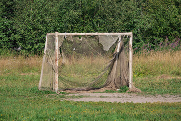 An old soccer gate on the village school field