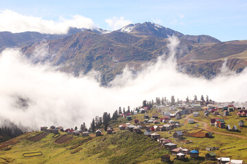 Highland village Gomismta under the clouds, Guria, Georgia