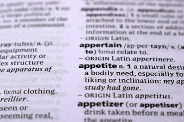 Fototapeta premium Close Up Of English Dictionary Page With Word - appetite