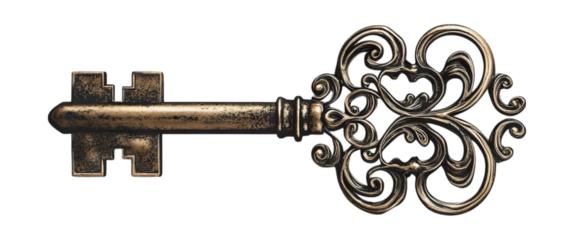 Ornate Vintage Key with Intricate Swirls and Design Elements, PNG bundle collection, Isolated on Transparent Background
